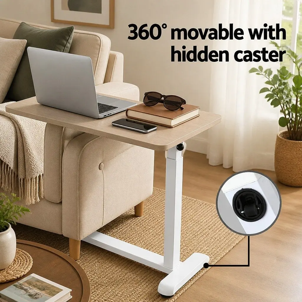 Laptop Desk Height Adjustable Mobile Workstation Rolling Stand 70cm Oak White