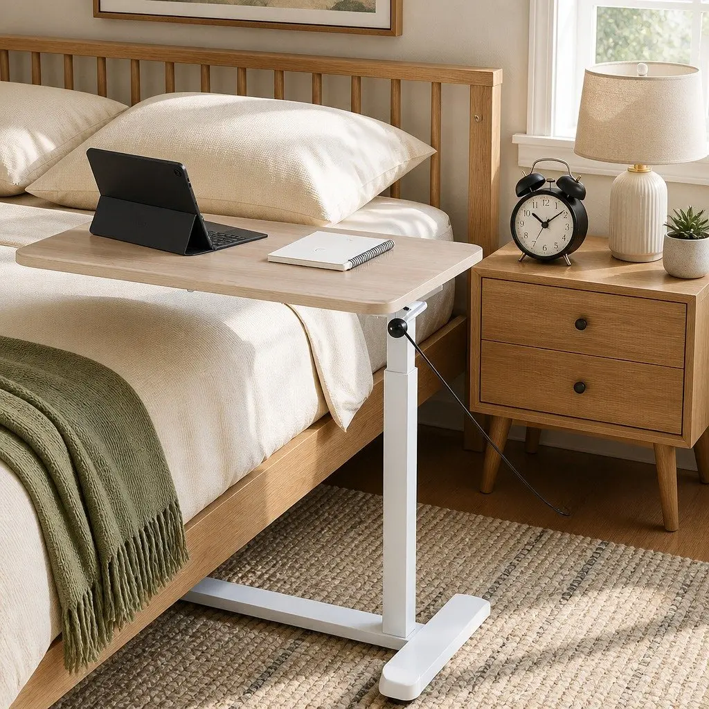 Laptop Desk Height Adjustable Mobile Workstation Rolling Stand 70cm Oak White