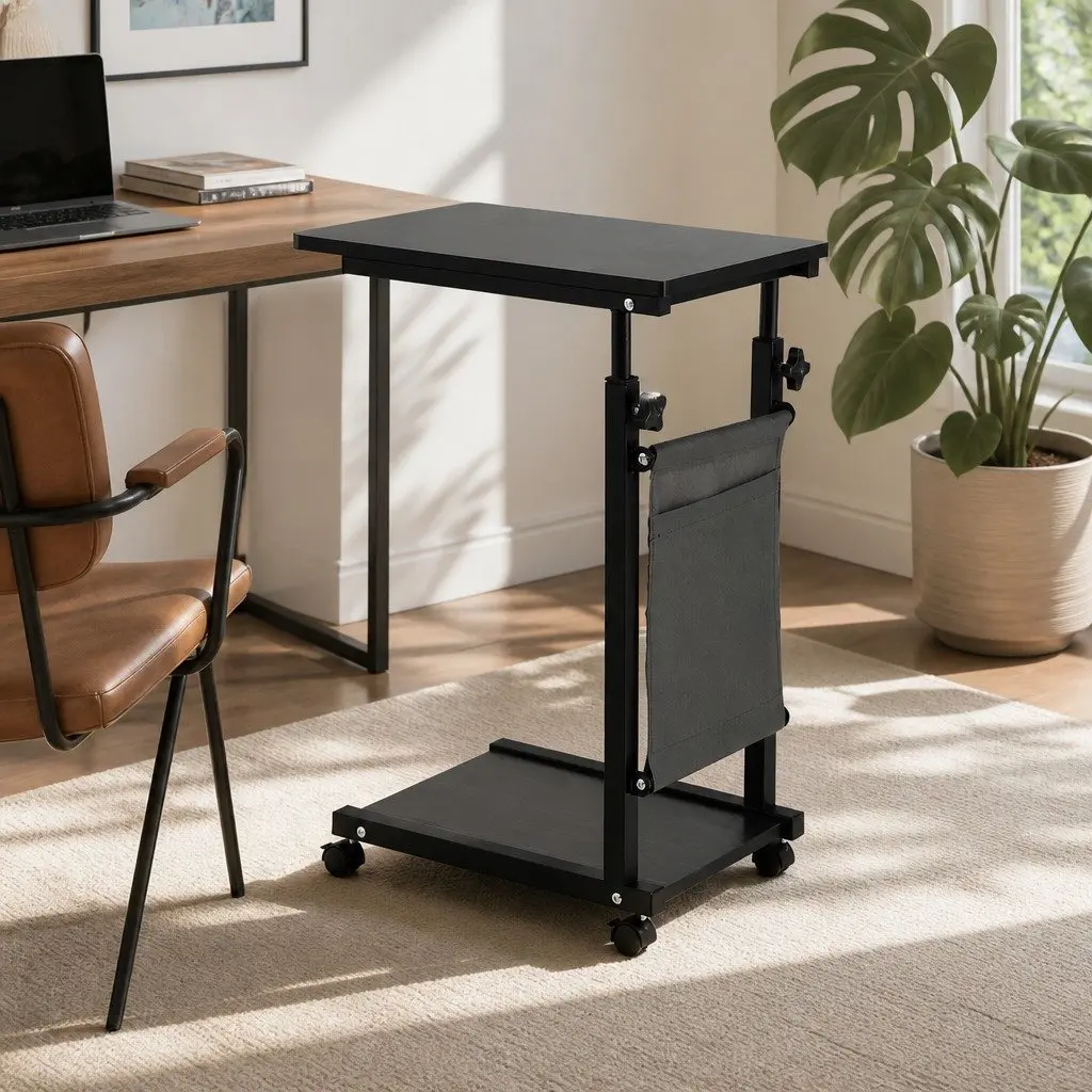 Mobile Laptop Desk Height Adjustable Metal Frame Oak White 48CM
