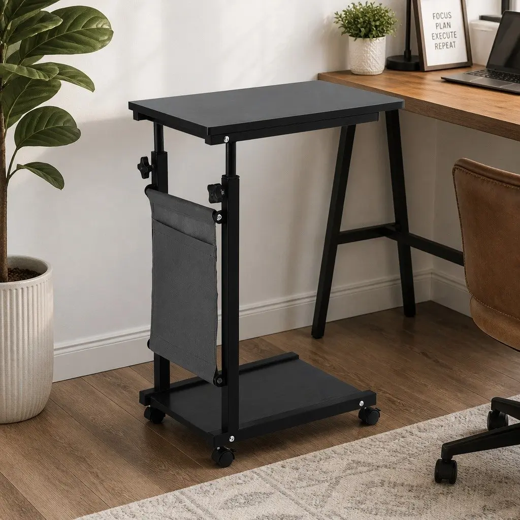 Mobile Laptop Desk Height Adjustable Metal Frame Oak White 48CM