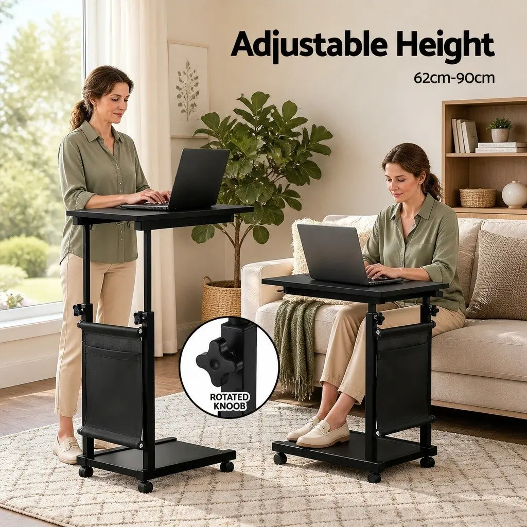 Mobile Laptop Desk Height Adjustable Metal Frame Oak White 48CM