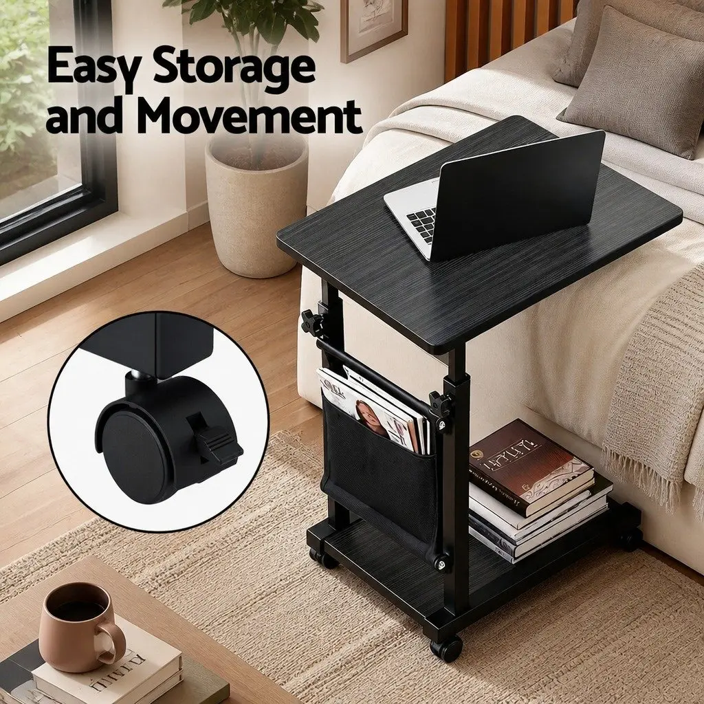 Mobile Laptop Desk Height Adjustable Metal Frame Oak White 48CM