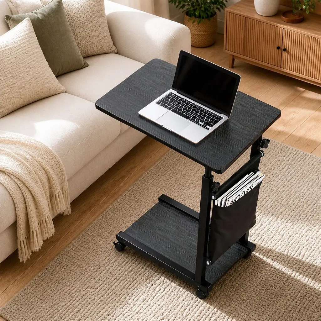 Mobile Laptop Desk Height Adjustable Metal Frame Oak White 48CM