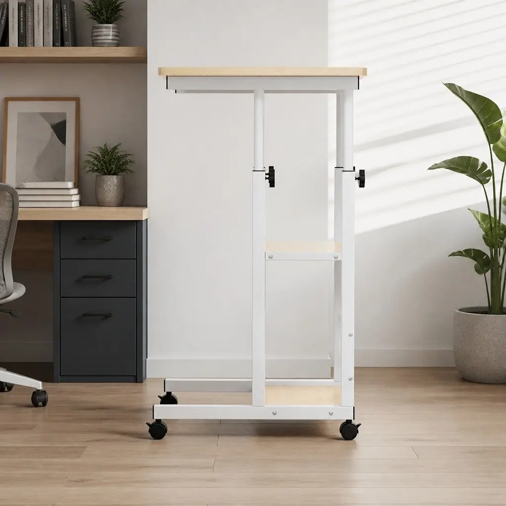 Mobile Laptop Desk Steel Height Adjustable 60CM White