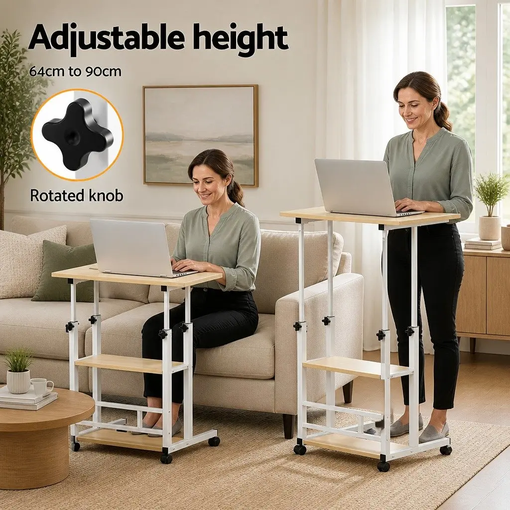 Mobile Laptop Desk Steel Height Adjustable 60CM White