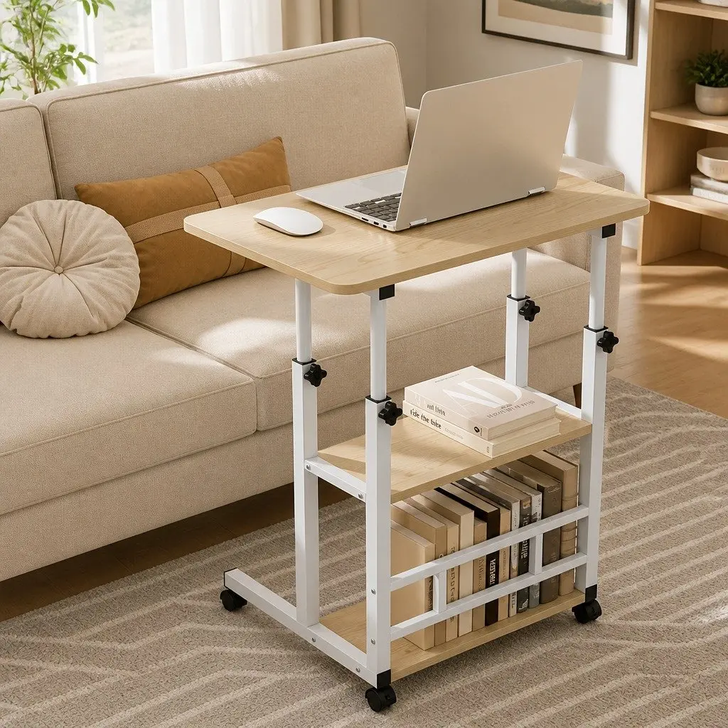 Mobile Laptop Desk Steel Height Adjustable 60CM White