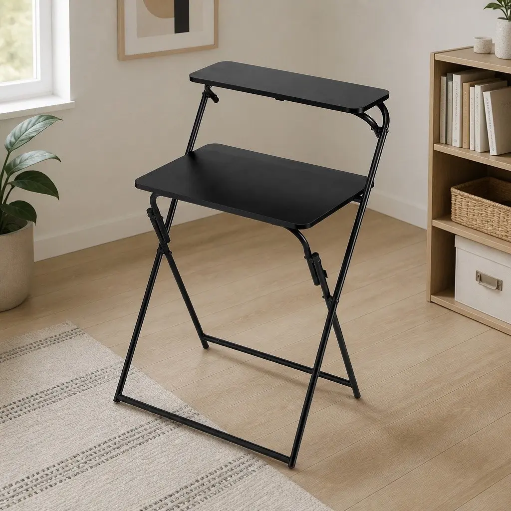 Foldable Laptop Desk Adjustable Metal Frame Space Saving Black