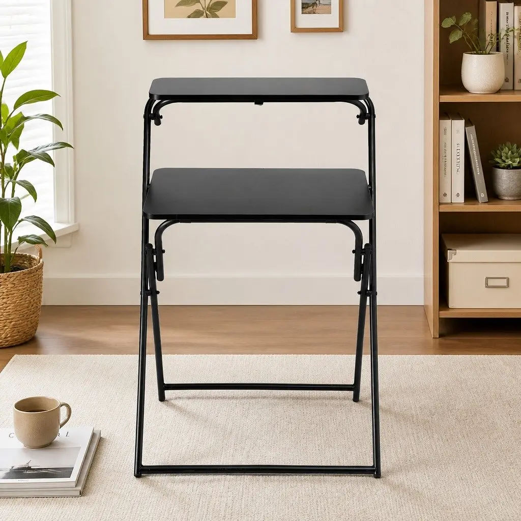 Foldable Laptop Desk Adjustable Metal Frame Space Saving Black