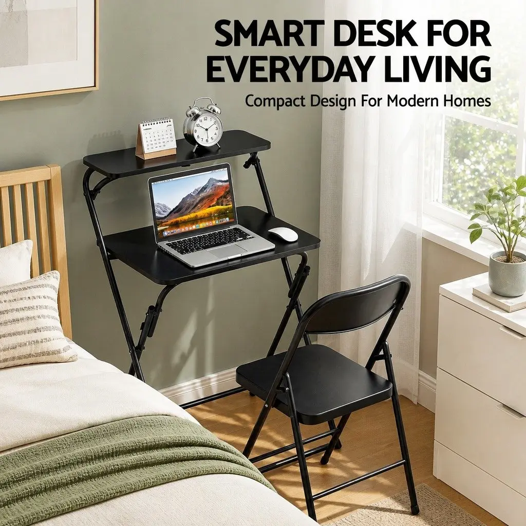 Foldable Laptop Desk Adjustable Metal Frame Space Saving Black