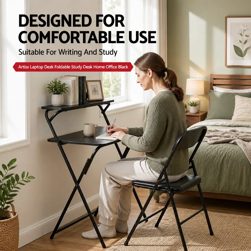 Foldable Laptop Desk Adjustable Metal Frame Space Saving Black