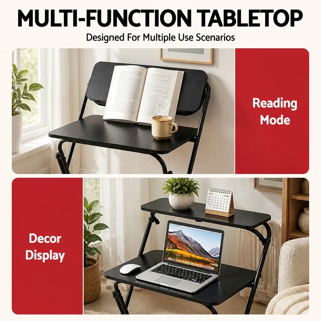 Foldable Laptop Desk Adjustable Metal Frame Space Saving Black