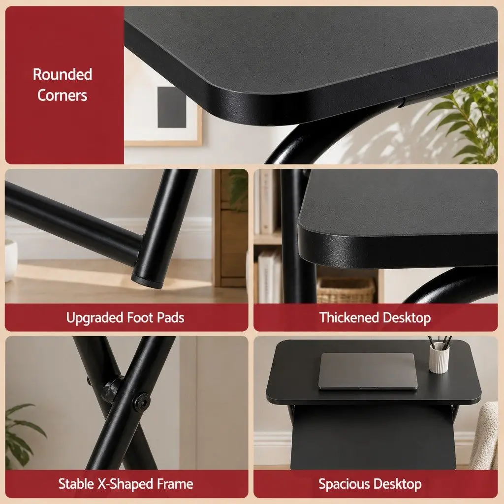 Foldable Laptop Desk Adjustable Metal Frame Space Saving Black