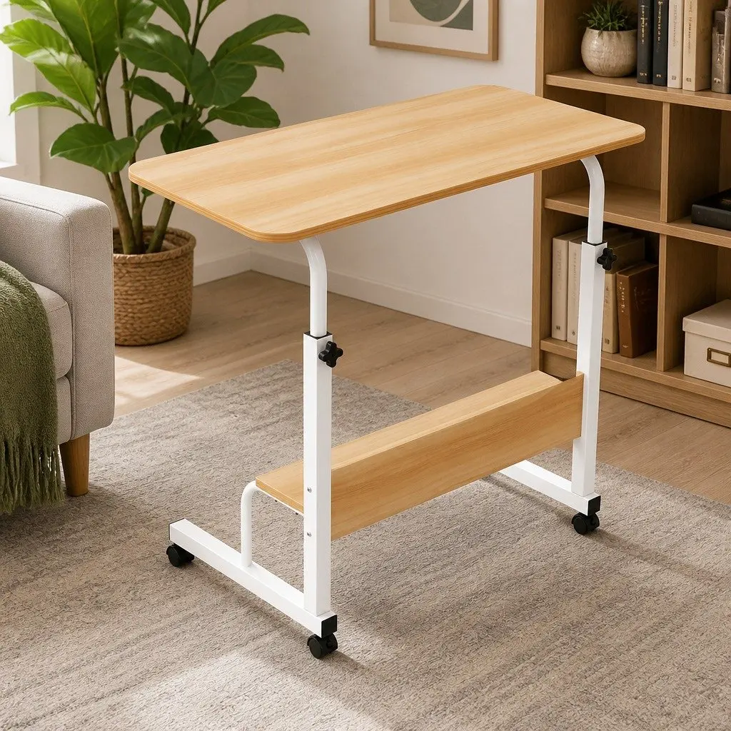 Laptop Desk Steel Frame Height Adjustable Portable Walnut