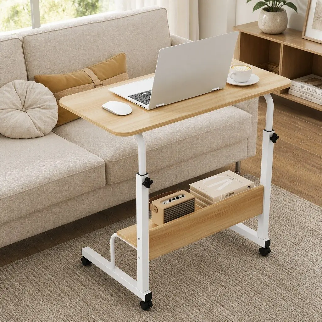 Laptop Desk Steel Frame Height Adjustable Portable Walnut