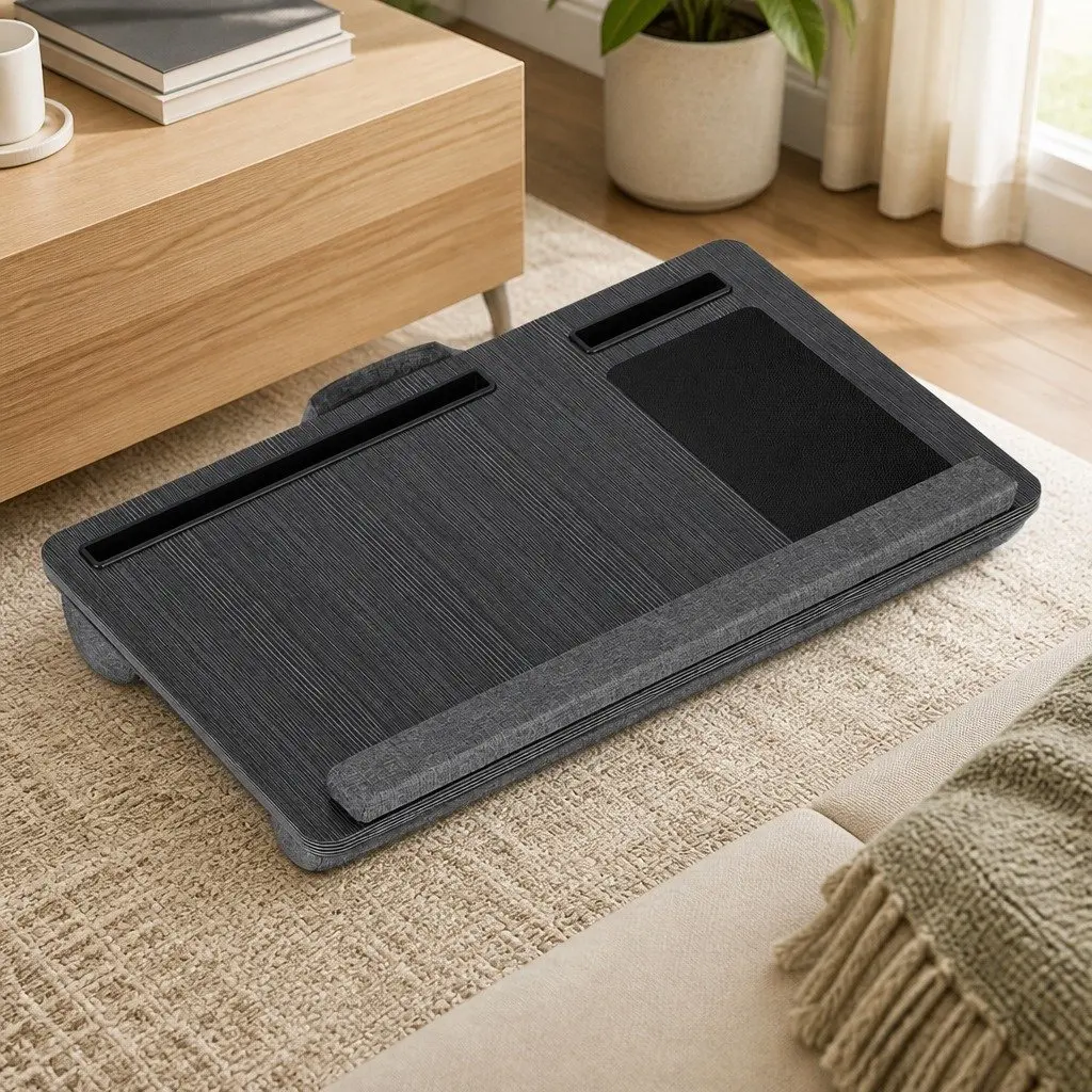 Lap Desk MDF 55CM Black Portable Laptop Stand with Wrist Rest Phone Slot Mouse Pad