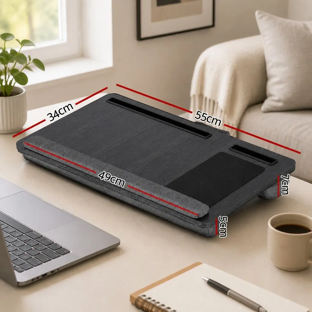Lap Desk MDF 55CM Black Portable Laptop Stand with Wrist Rest Phone Slot Mouse Pad