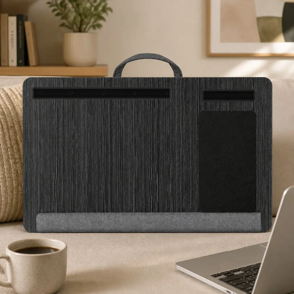 Lap Desk MDF 55CM Black Portable Laptop Stand with Wrist Rest Phone Slot Mouse Pad