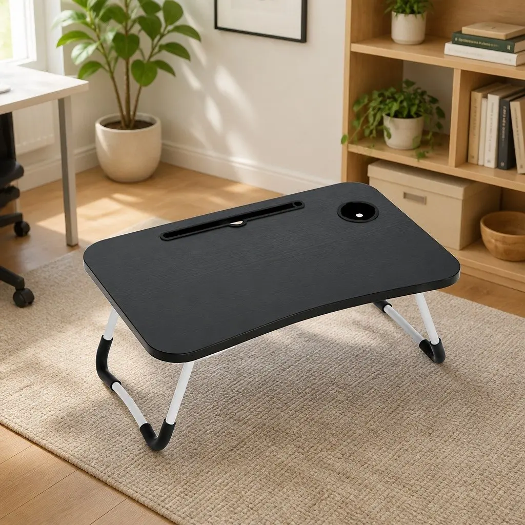 Laptop Stand Foldable Adjustable Portable MDF Steel Black 60 x 40 x 25.5 cm