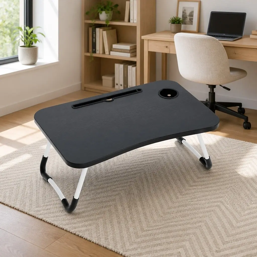 Laptop Stand Foldable Adjustable Portable MDF Steel Black 60 x 40 x 25.5 cm
