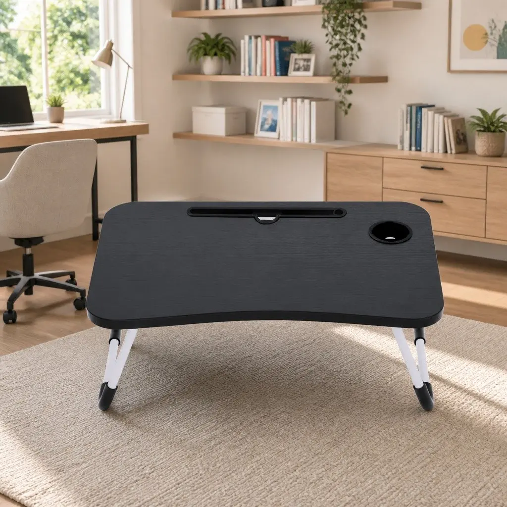 Laptop Stand Foldable Adjustable Portable MDF Steel Black 60 x 40 x 25.5 cm
