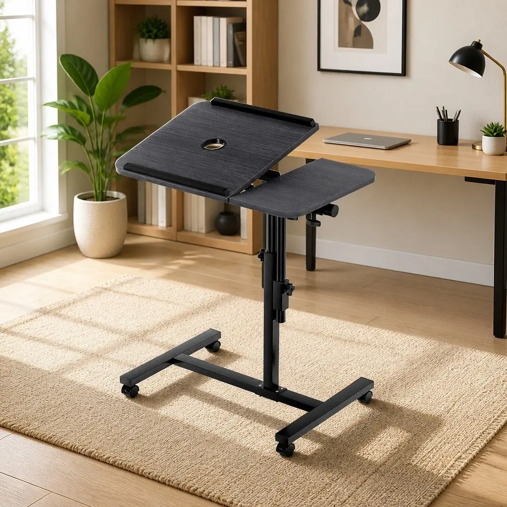 Mobile Laptop Desk Stand Adjustable Height Swivel Tilting 60cm Black