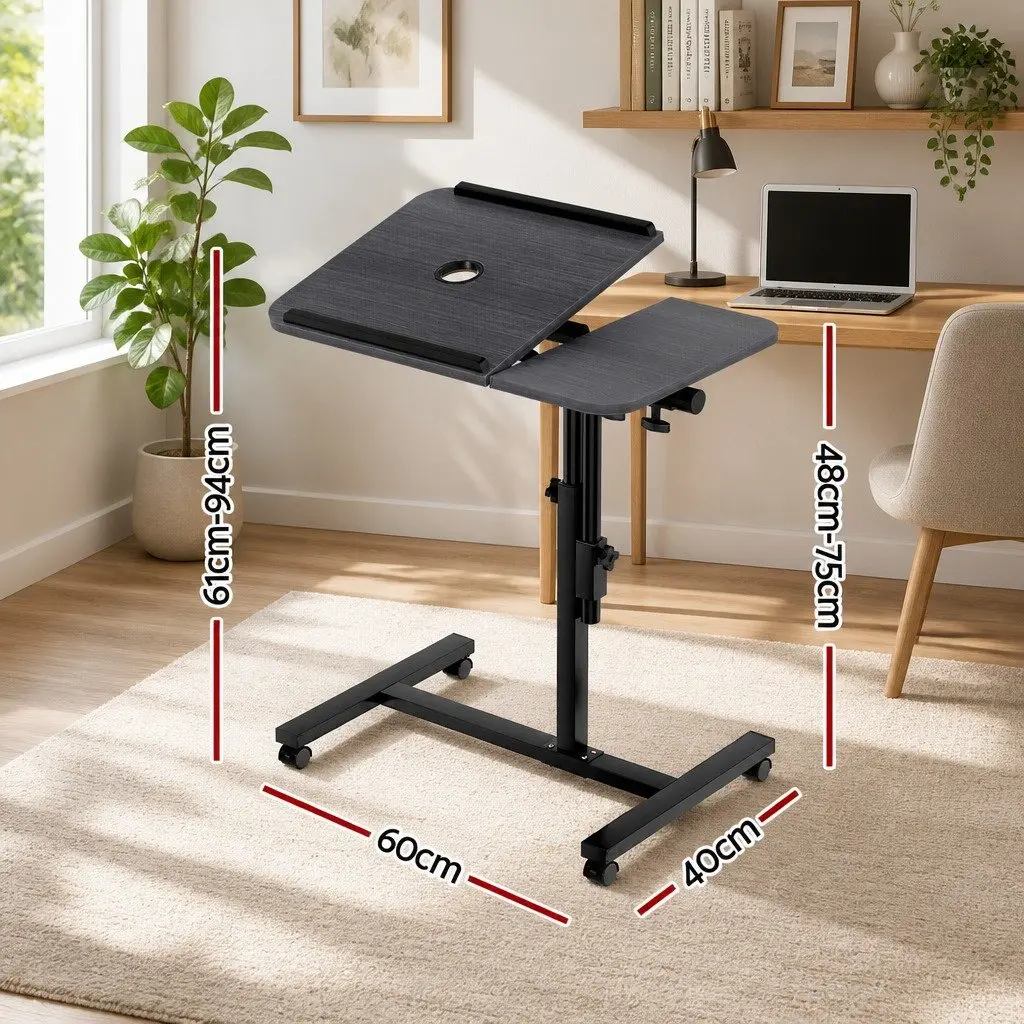 Mobile Laptop Desk Stand Adjustable Height Swivel Tilting 60cm Black