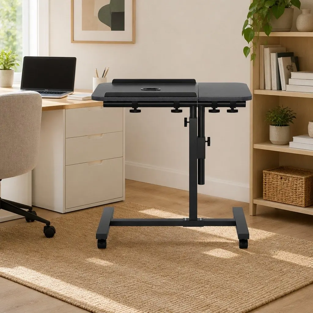 Mobile Laptop Desk Stand Adjustable Height Swivel Tilting 60cm Black