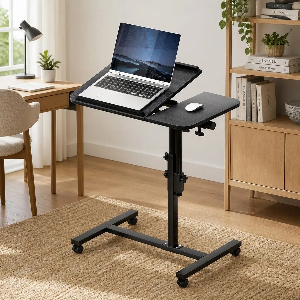 Mobile Laptop Desk Stand Adjustable Height Swivel Tilting 60cm Black