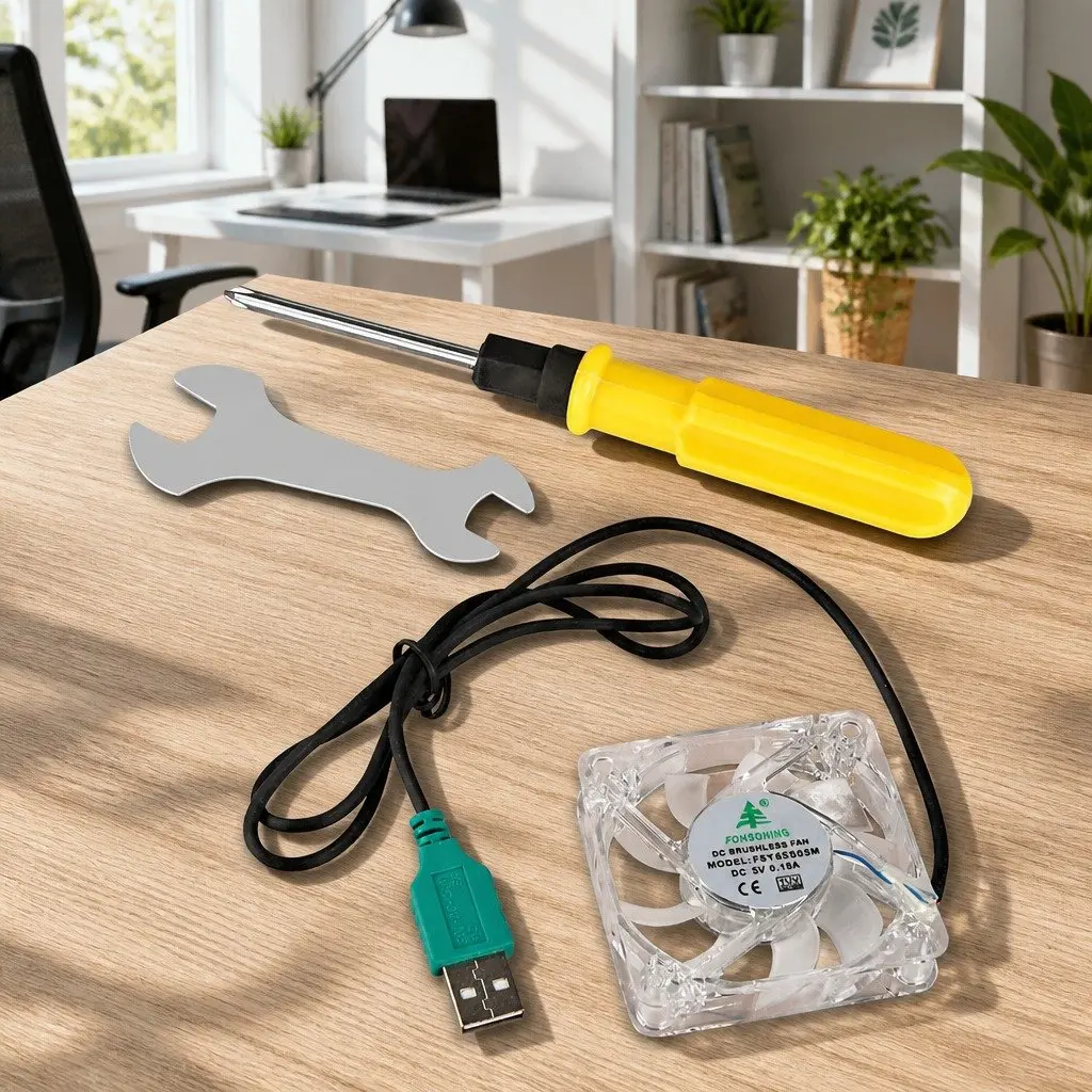 Laptop Desk Adjustable Height Swivel 60CM White C-Shape Steel Frame with USB Cooling Fan