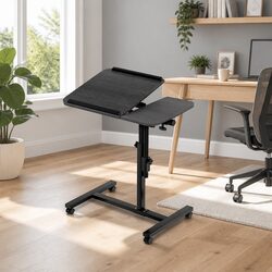Mobile Laptop Desk Stand 60CM Adjustable Height Rotating Tilting with Caster