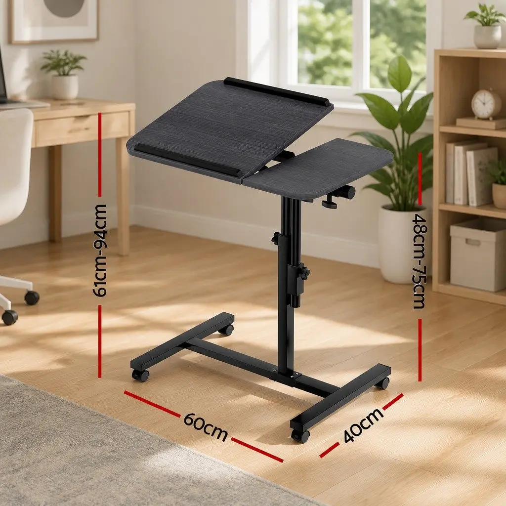 Laptop Stand Adjustable Height 60CM Rotating Tilting Mobile with Caster Black MDF Board