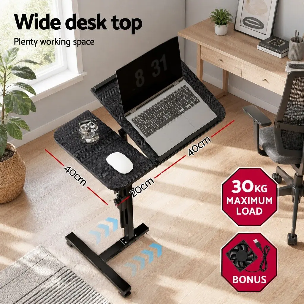 Laptop Stand Adjustable Height 60CM Rotating Tilting Mobile with Caster Black MDF Board