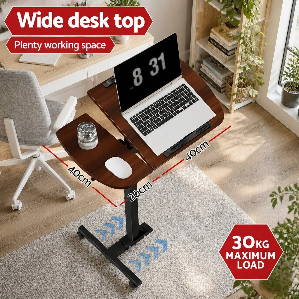 Laptop Desk MDF Walnut Brown 360° Rotating Adjustable Height Tilt Lockable Wheels