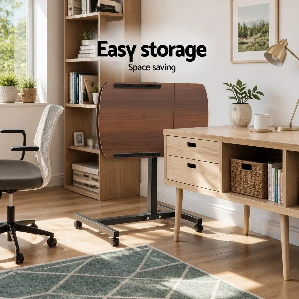 Laptop Desk MDF Walnut Brown 360° Rotating Adjustable Height Tilt Lockable Wheels