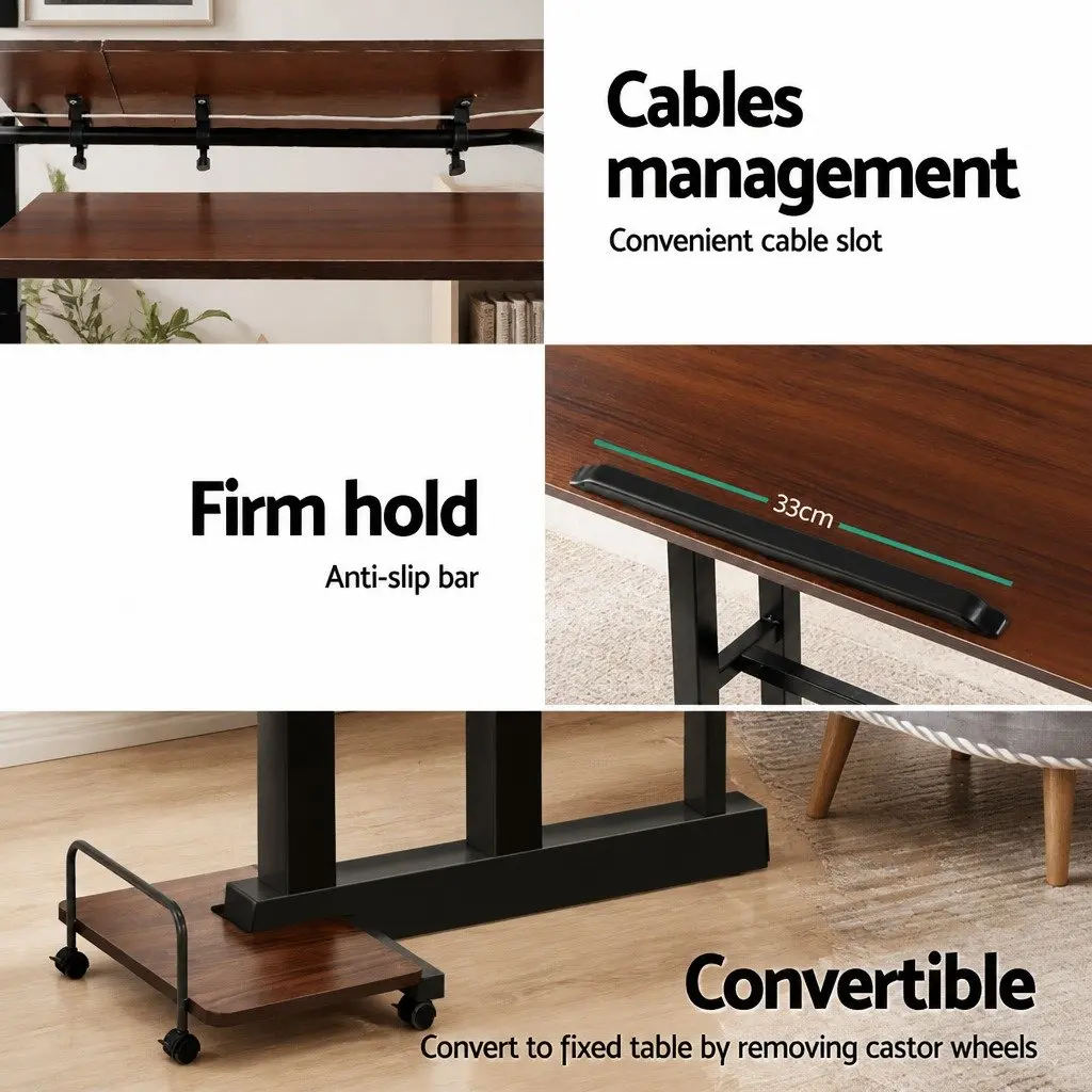 Mobile Twin Laptop Desk Adjustable Height Tilt MDF Dark Wood