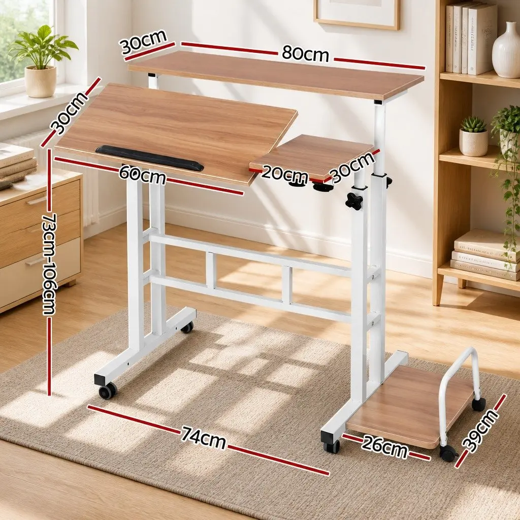 Mobile Twin Laptop Desk Adjustable Height MDF Light Wood