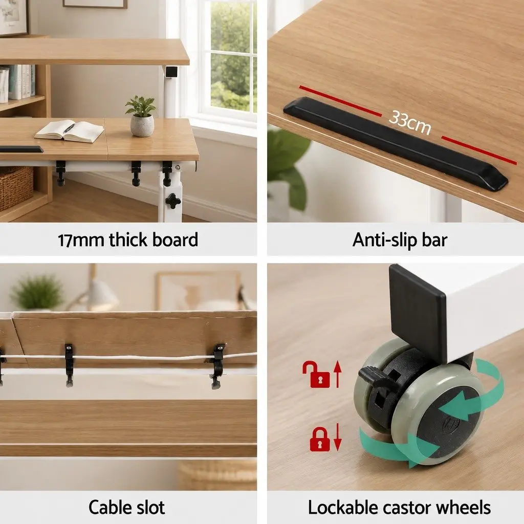Mobile Twin Laptop Desk Adjustable Height MDF Light Wood