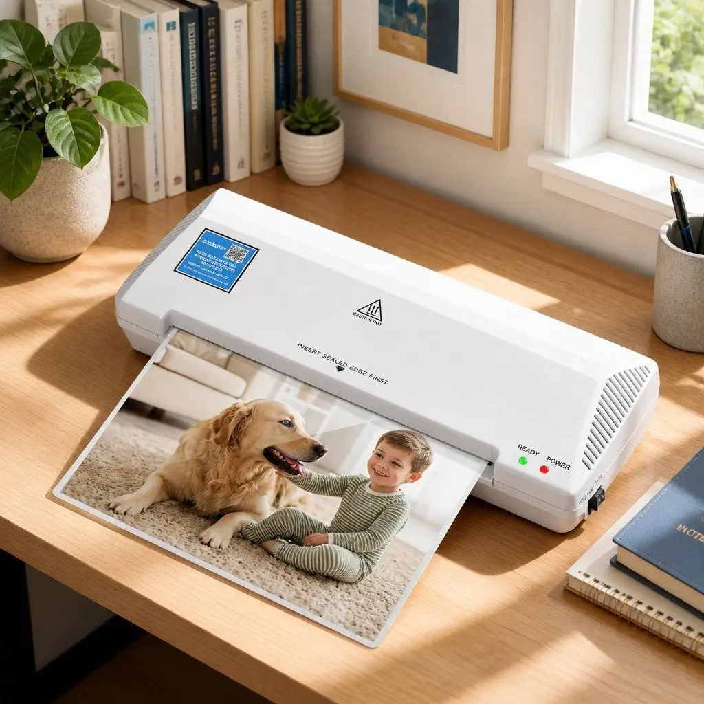 A4 Laminator Machine White Compact Thermal Dual Mode Hot Cold Fast Lamination Anti-Jam Office