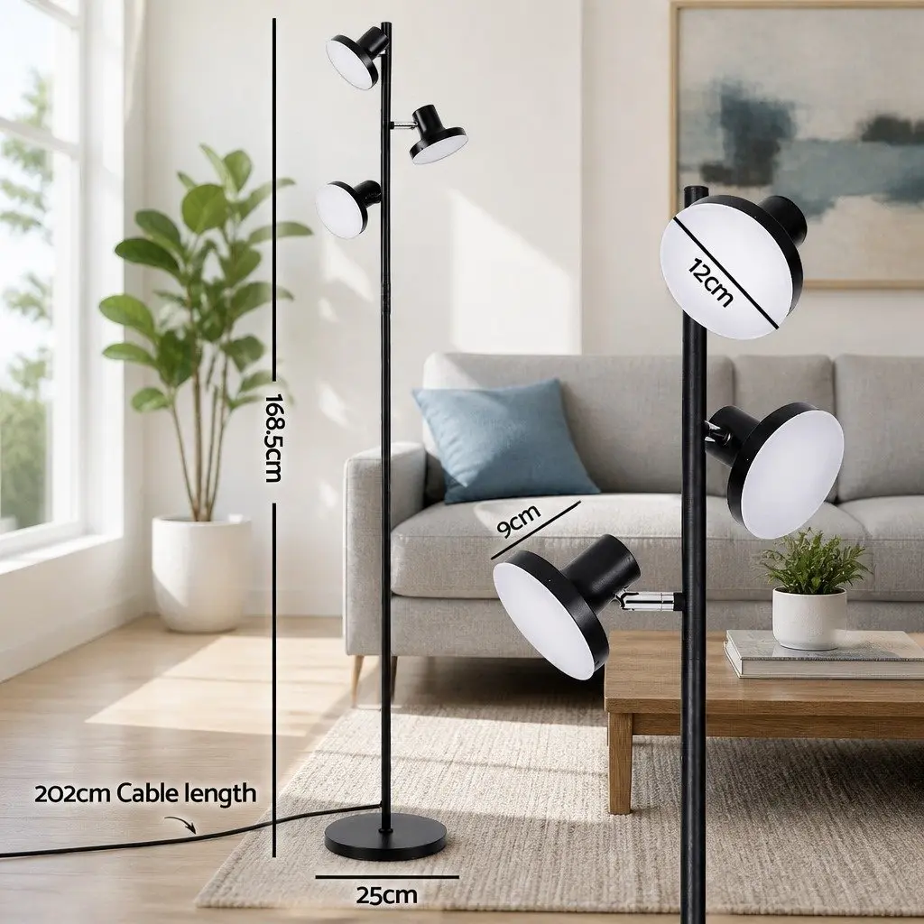 3-Head RGB LED Floor Lamp Adjustable Black 1685cm