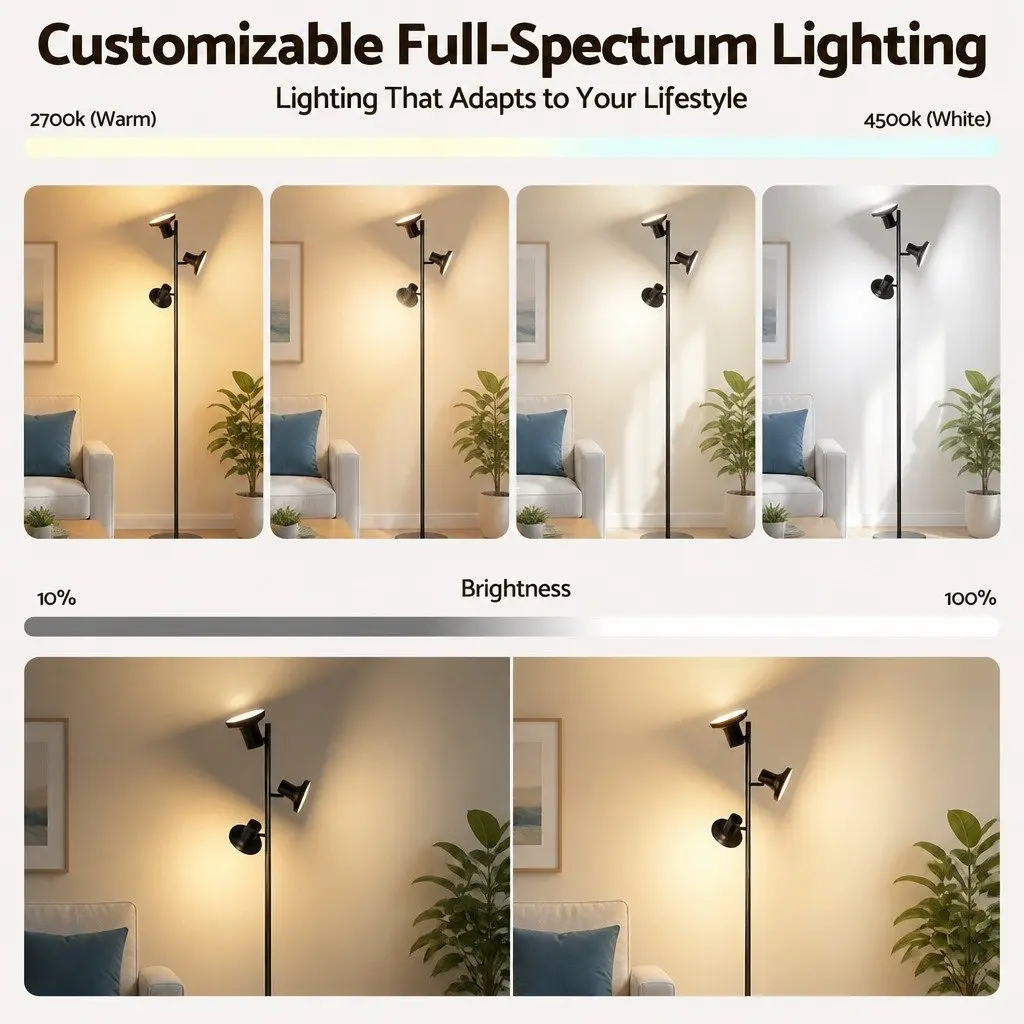 3-Head RGB LED Floor Lamp Adjustable Black 1685cm