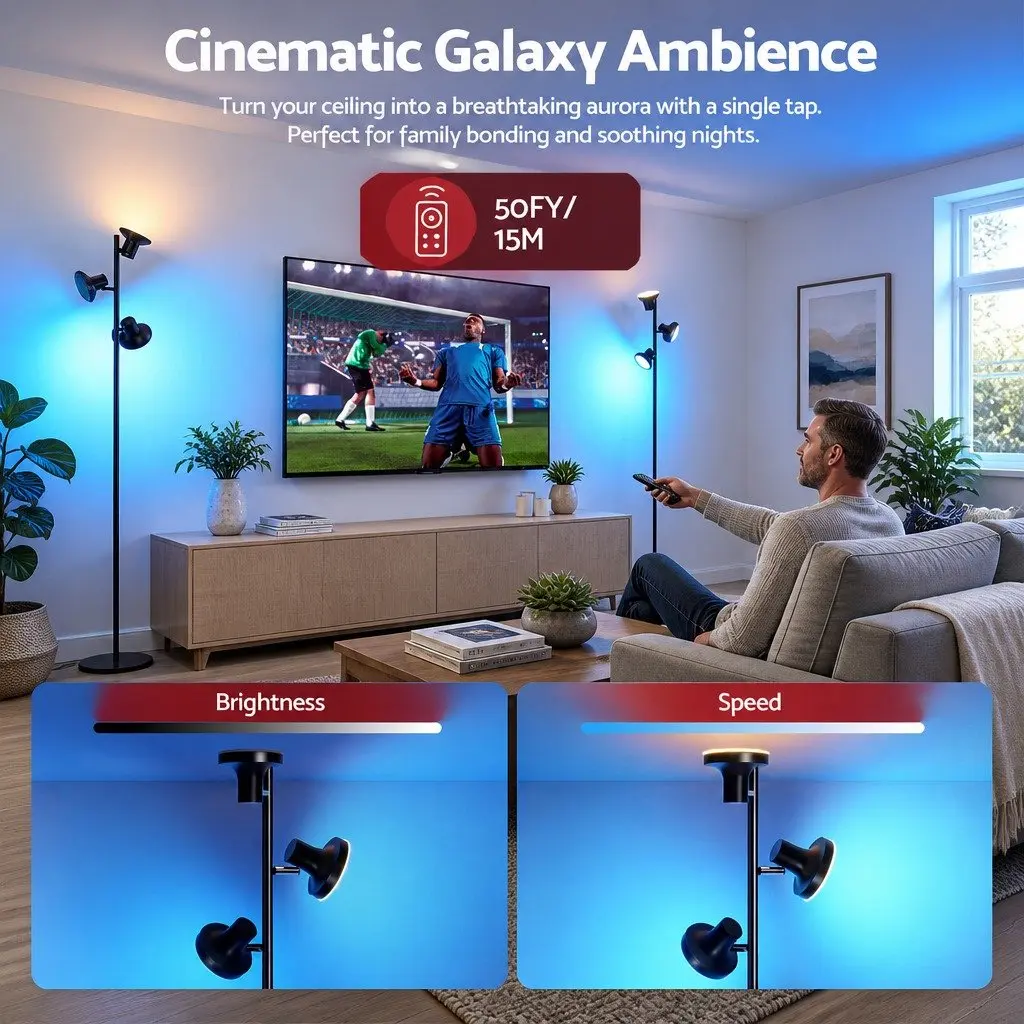 3-Head RGB LED Floor Lamp Adjustable Black 1685cm