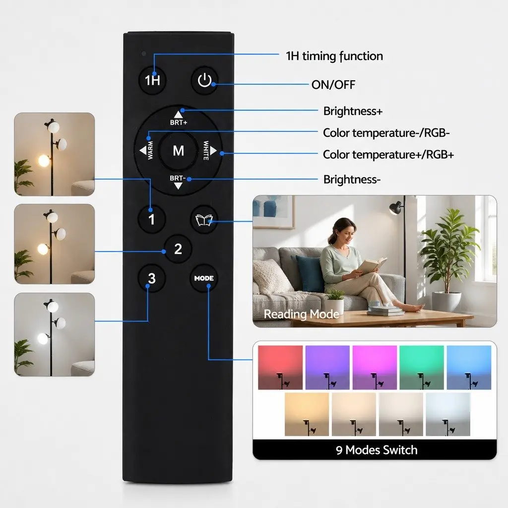 3-Head RGB LED Floor Lamp Adjustable Black 1685cm