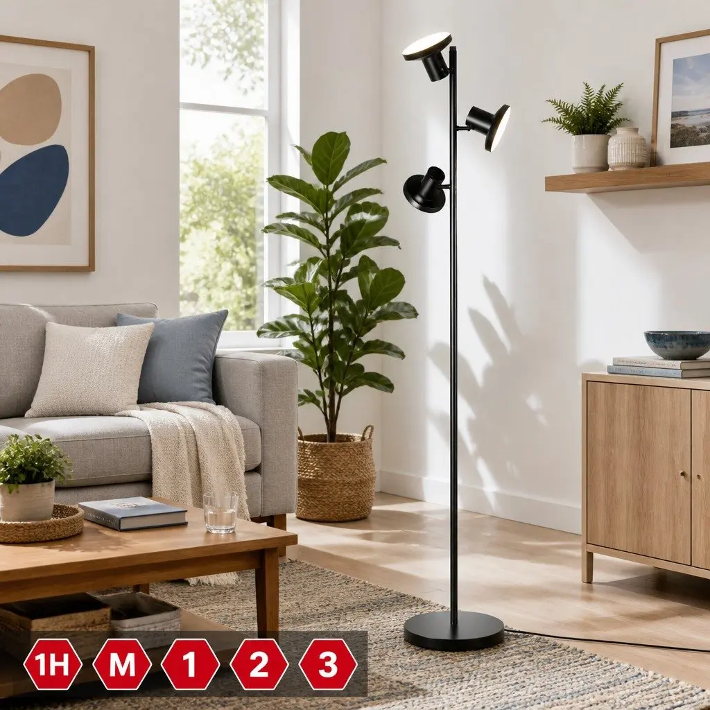 3-Head RGB LED Floor Lamp Adjustable Black 1685cm