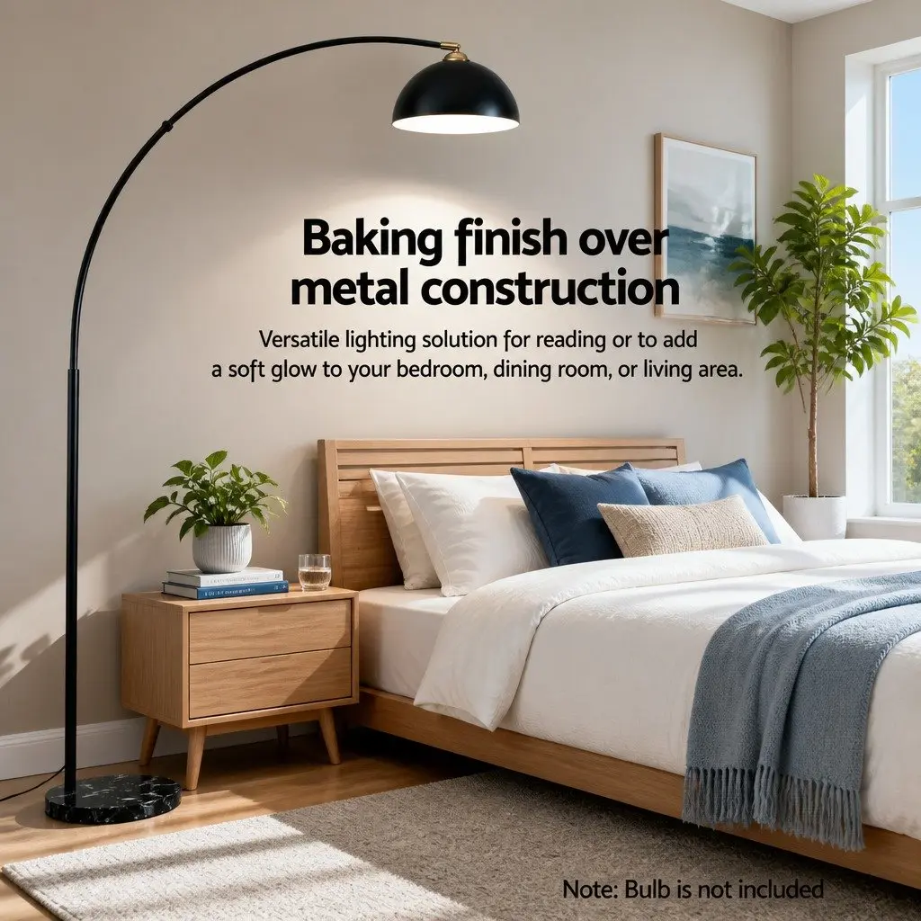 Arched Floor Lamp Iron Black 167cm Marble Base Modern Reading Task Light