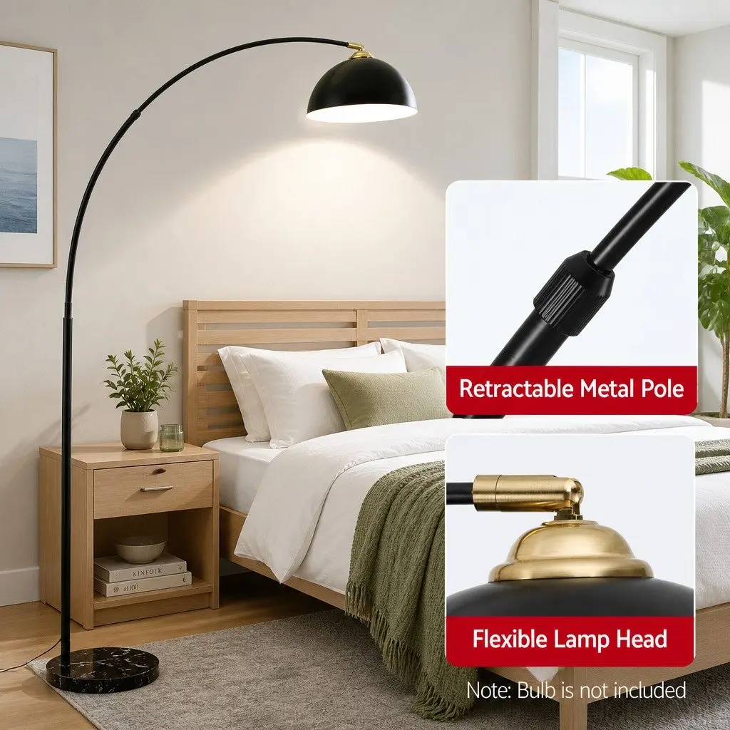 Arched Floor Lamp Iron Black 167cm Marble Base Modern Reading Task Light