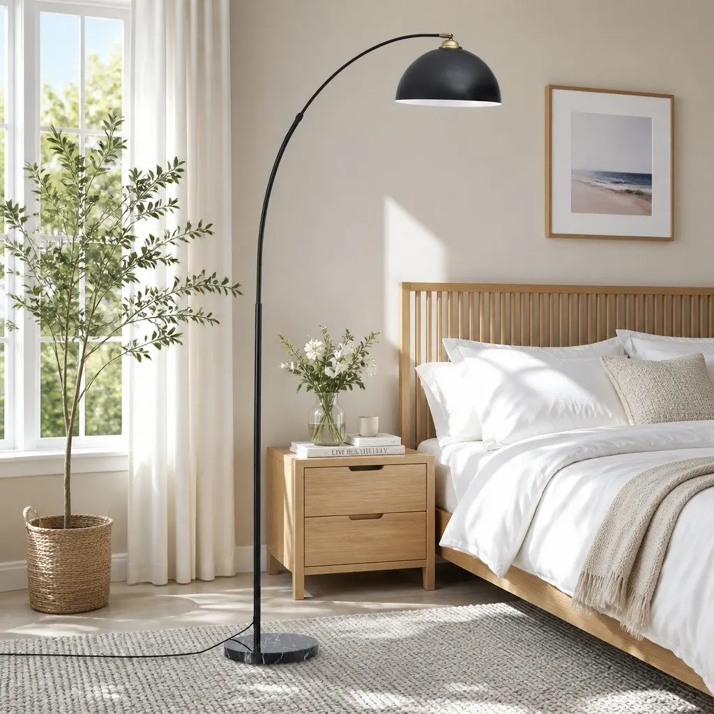 Arched Floor Lamp Iron Black 167cm Marble Base Modern Reading Task Light