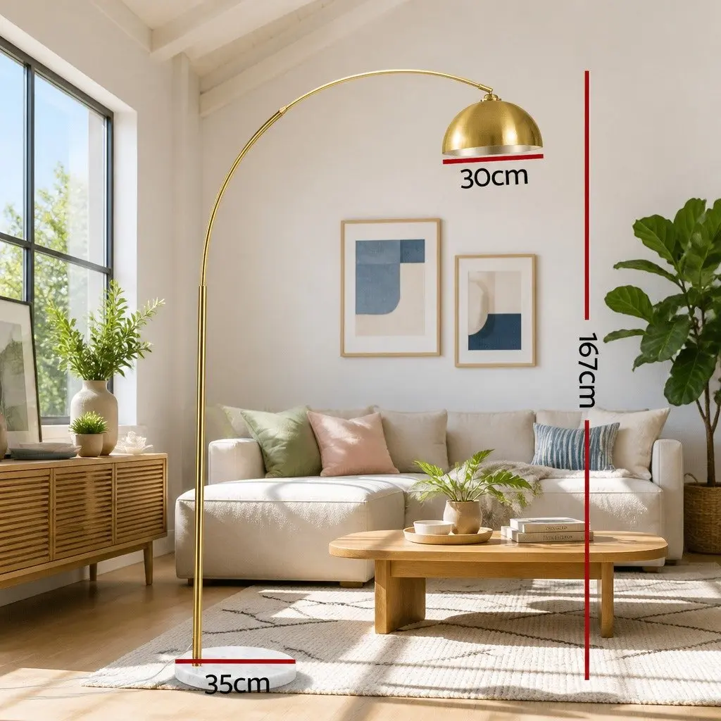 Arched Floor Lamp Iron Marble Base 167cm Gold