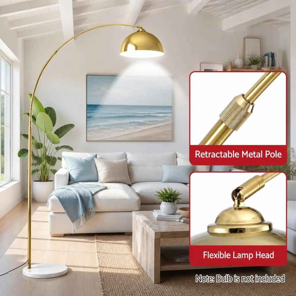 Arched Floor Lamp Iron Marble Base 167cm Gold
