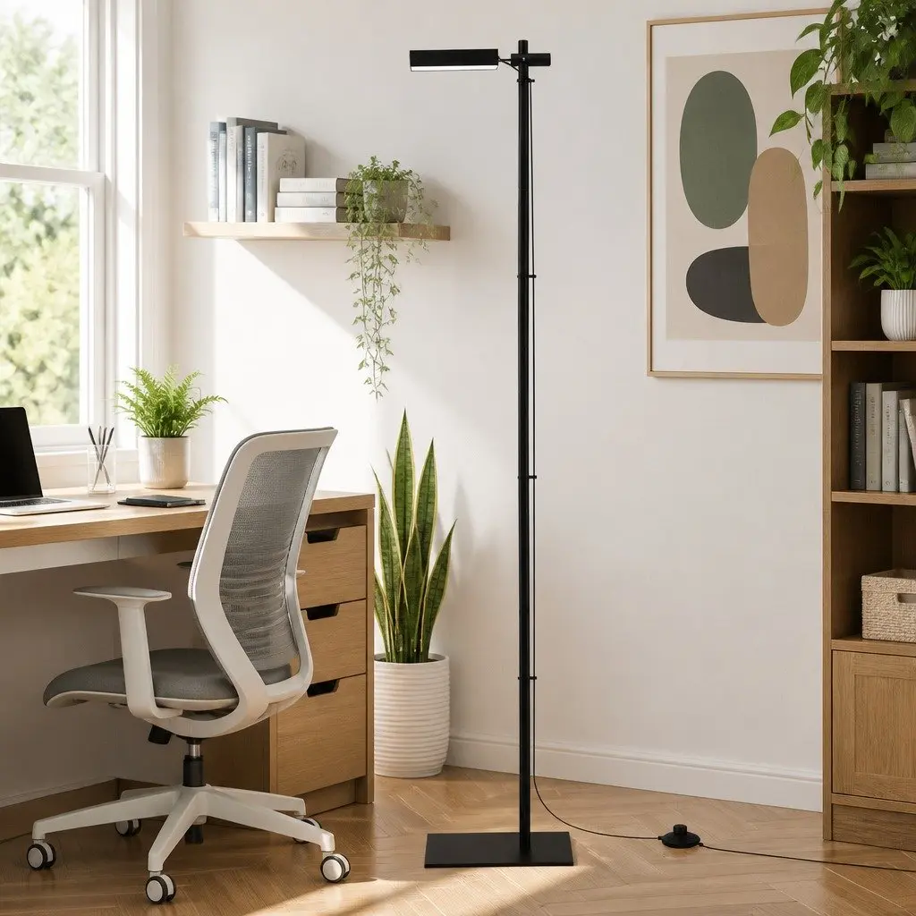 LED Floor Lamp Adjustable Height 12W Black 360 Rotating Light