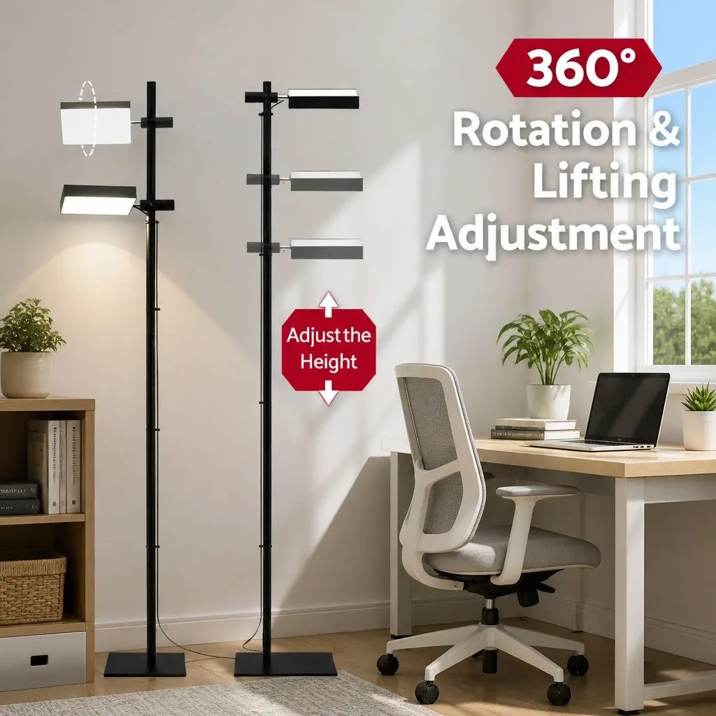 LED Floor Lamp Adjustable Height 12W Black 360 Rotating Light